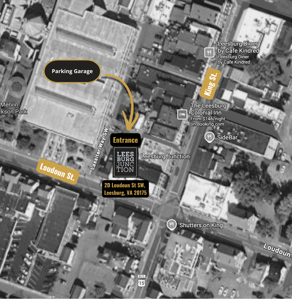 Strip map showing Leesburg Junction location at 2D Loudoun St SW, Leesburg VA